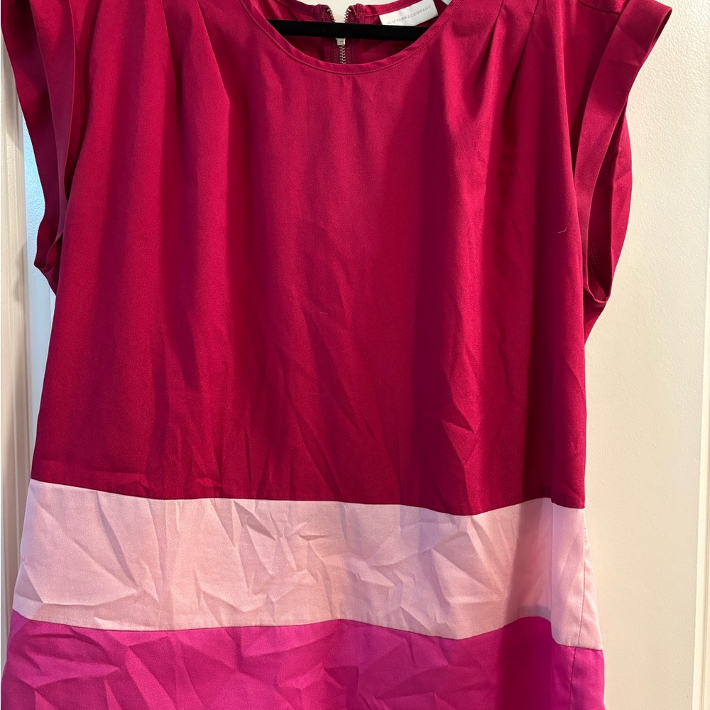 New York & Company Red and Pink Colorblock Top